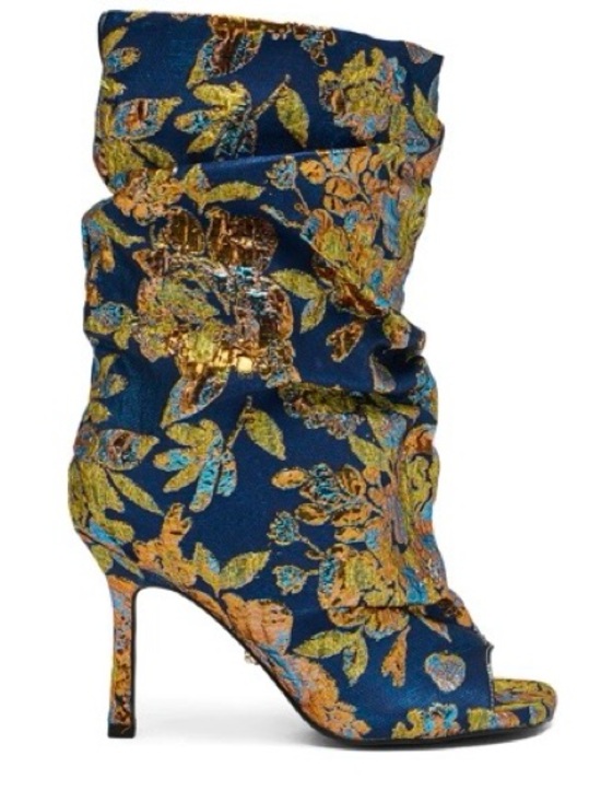 AKIRA Shoes - AKIRA Navy Floral Embroidered Slouch Peep-Toe Stiletto Boot